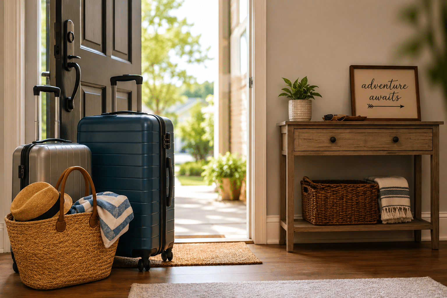 suitcases by an open door