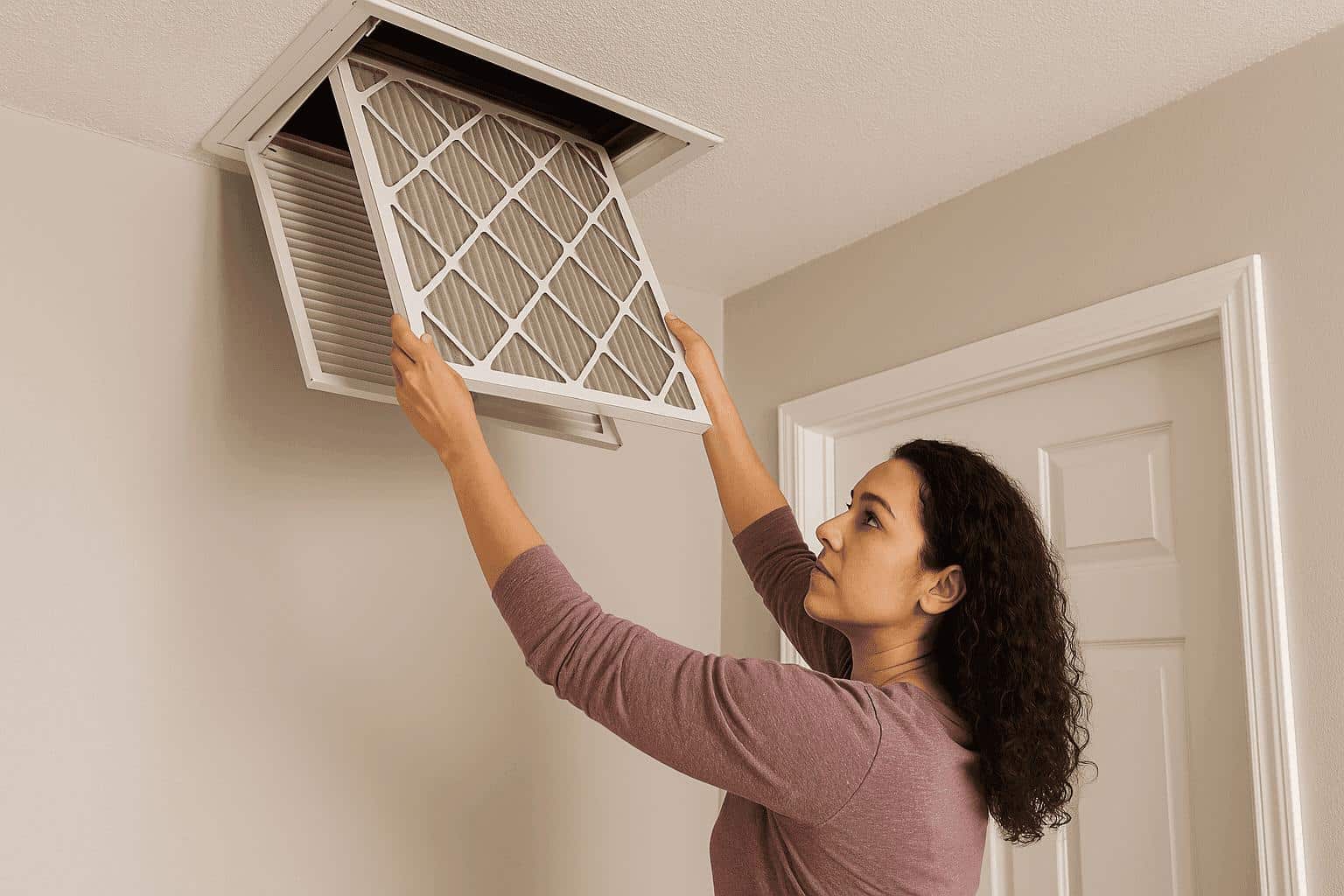 woman changing air filter